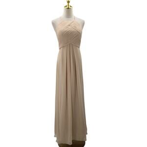BRIDESMAID AW BRIDAL 4 S tan pleated chiffon wedding formal maxi dress NWT  B40